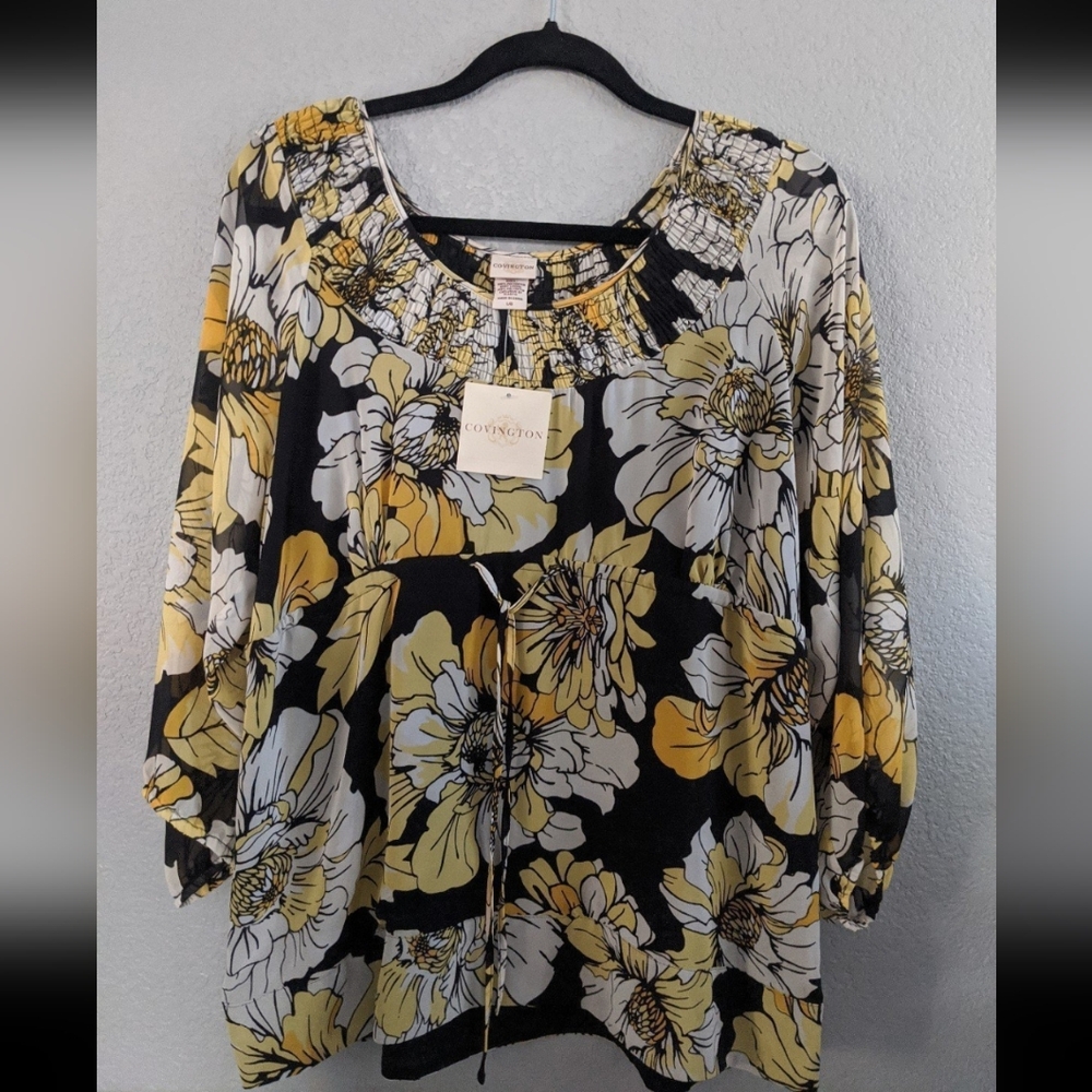 Vintage Retro Groovy Yellow Floral Blouse Top Costume Boho Hippie 70s